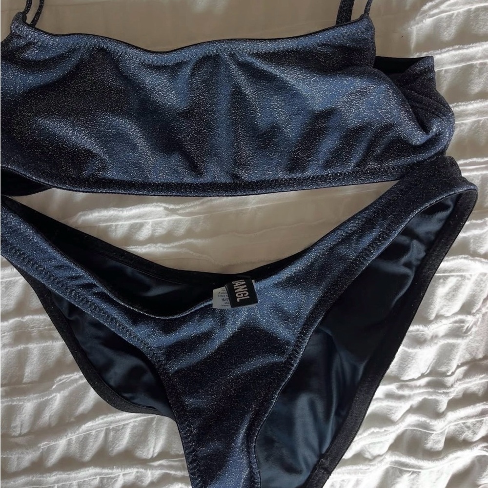 triangl swimwear navy blue sparkle bikini top